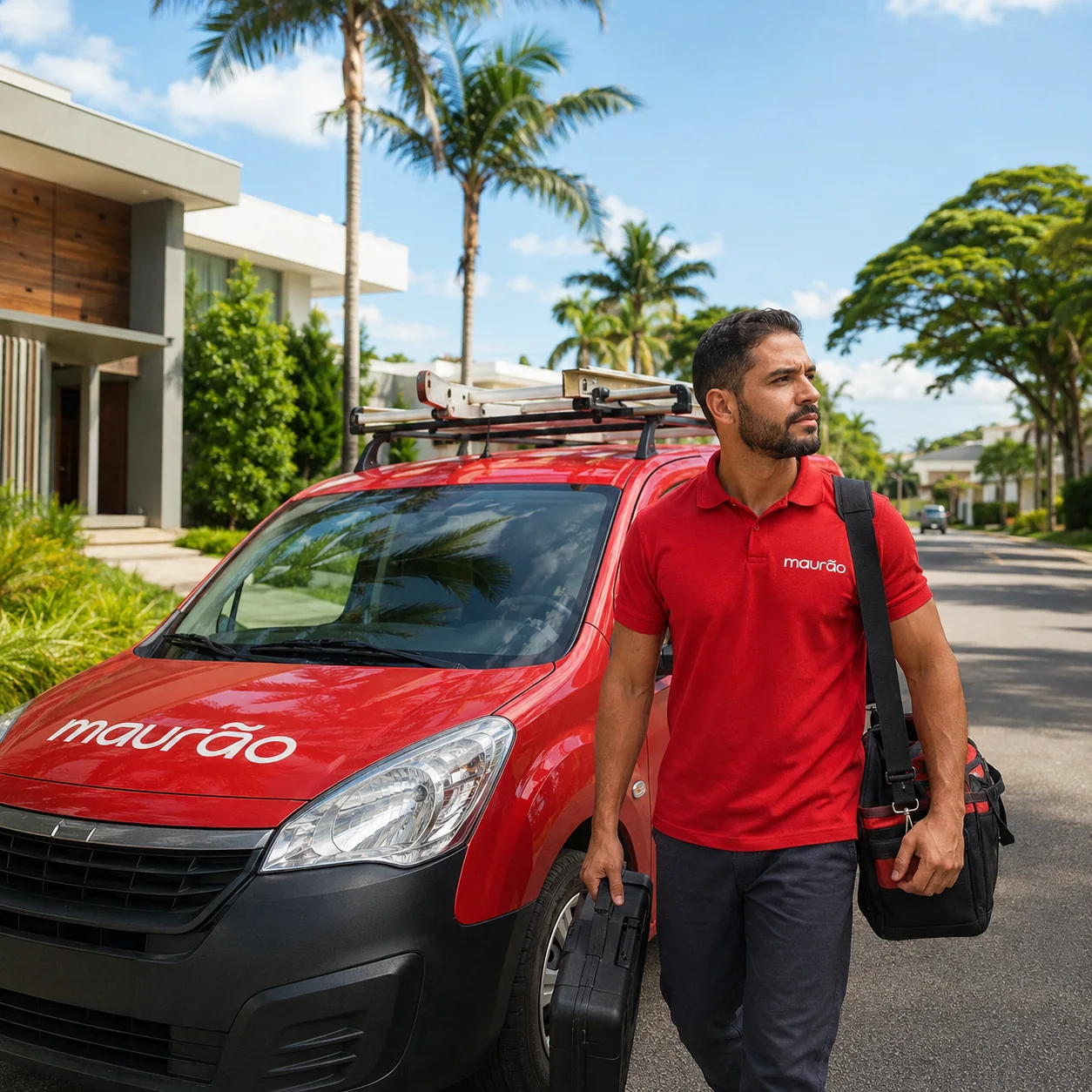 Profissional da Maurão chegando para um atendimento em uma região residencial